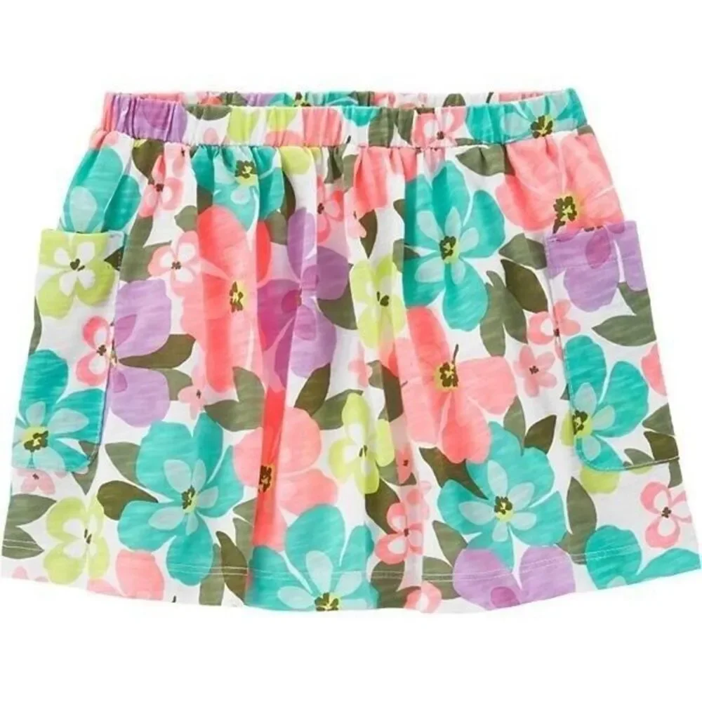 Toddler Baby Girl Bright Neon Hawaiian Floral Tank Top & Skort Outfit Set 24M